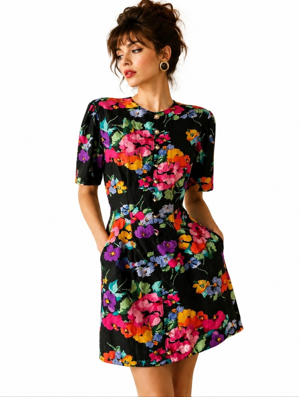 Vintage Nipon Boutique Silk Vibrant Floral Dre…